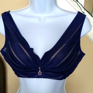 Unknown Brand Sheer Bra, Four hook/eye closures, Bright navy, and bling Sz 40/90